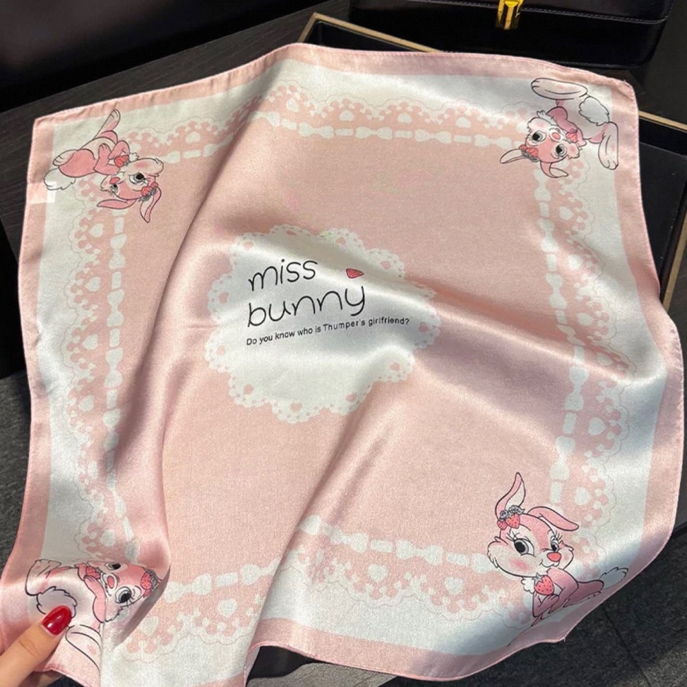 100% silk scarf bandana bunny rabbit pink